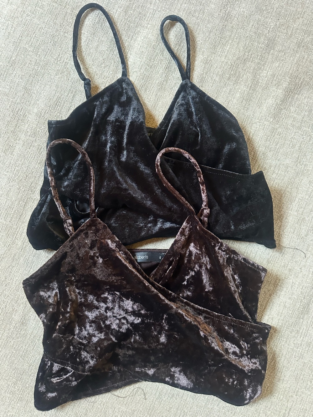Velvet Brami Crop Tops in Black and Dark Brown size smalls bundle of 2